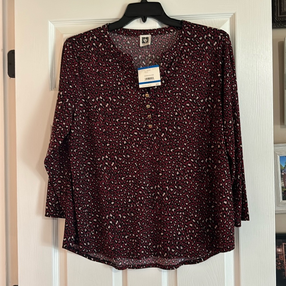 Anne Klein - XL Burgundy, black leopard print women’s